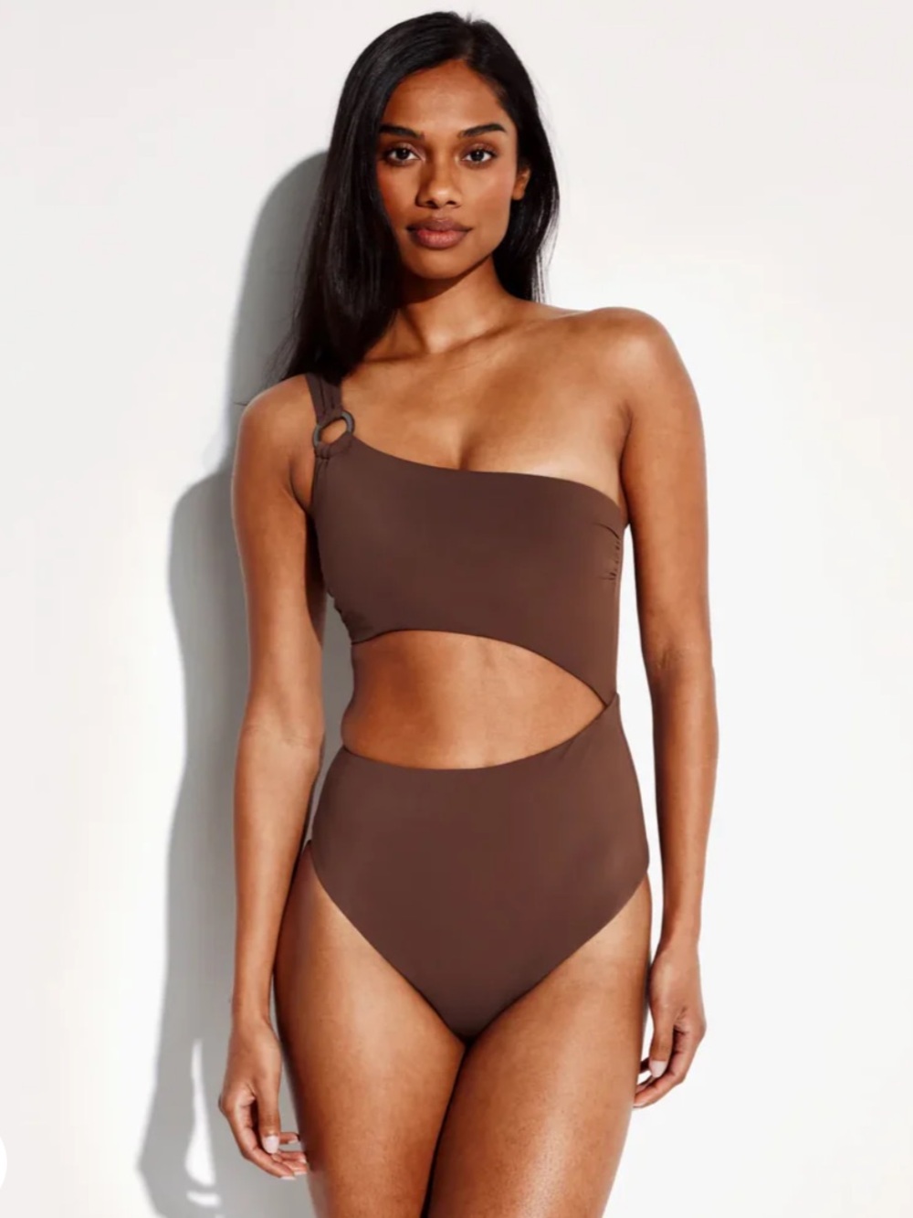 KNIX SCULPT ONE SHOULDER ONE-PIECE SWIMSUIT IN BROWN